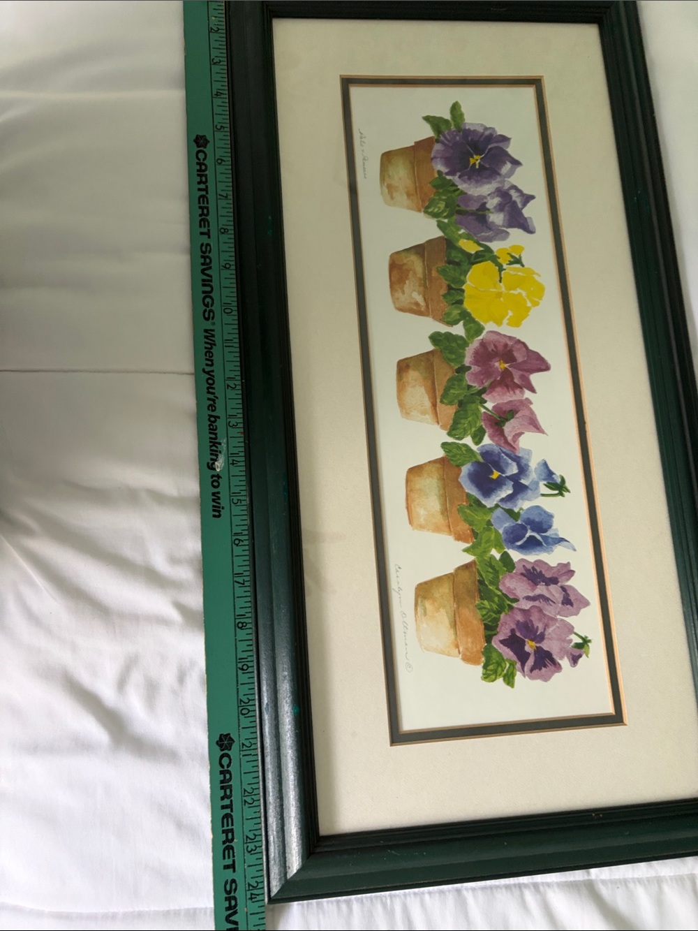 Framed and Signed Floral Watercolor Print - Pansies & Pots, By Carolyn Oltman - Picture 3 of 7